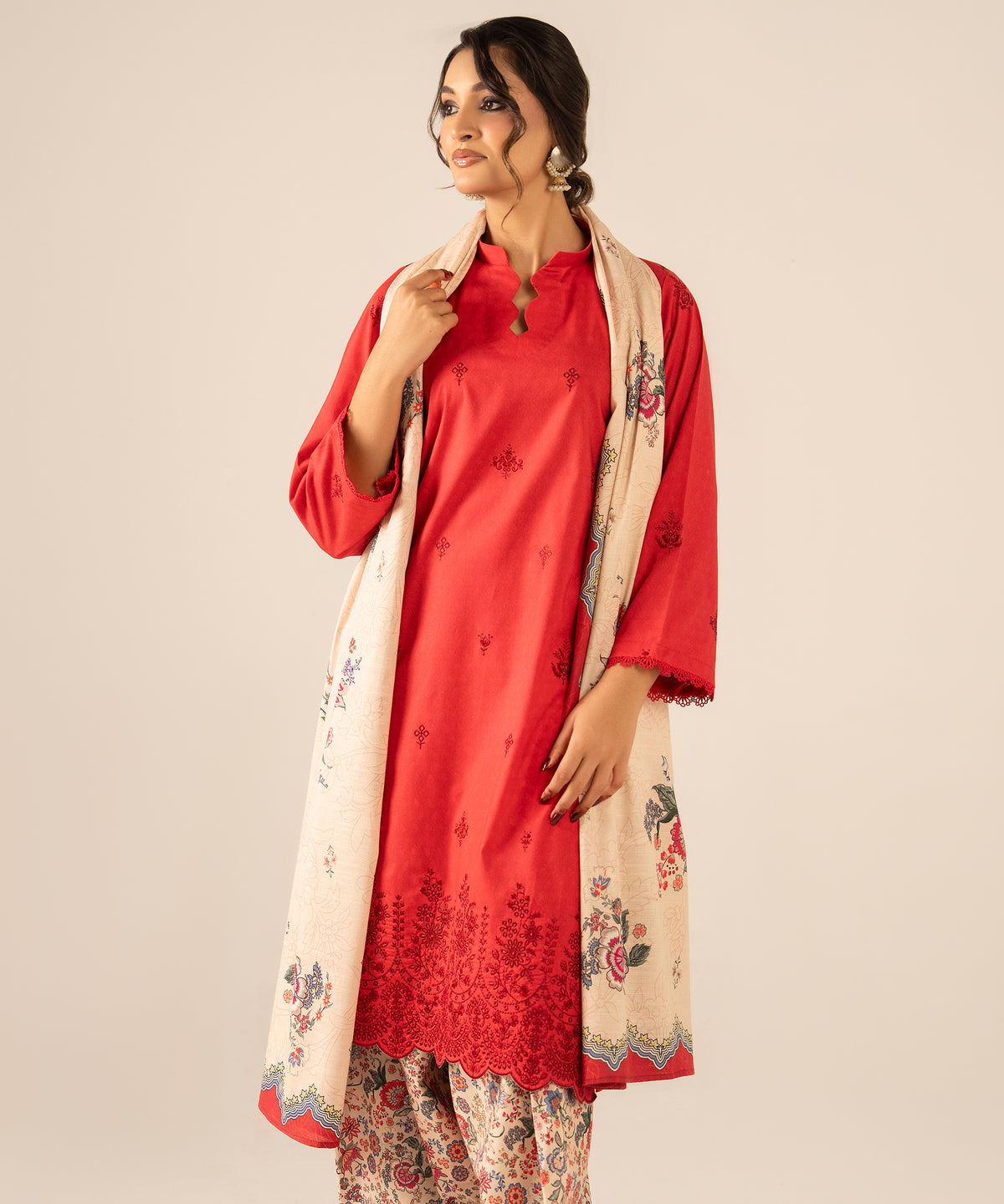 3PC Printed Embroidered Khaddar - 2608