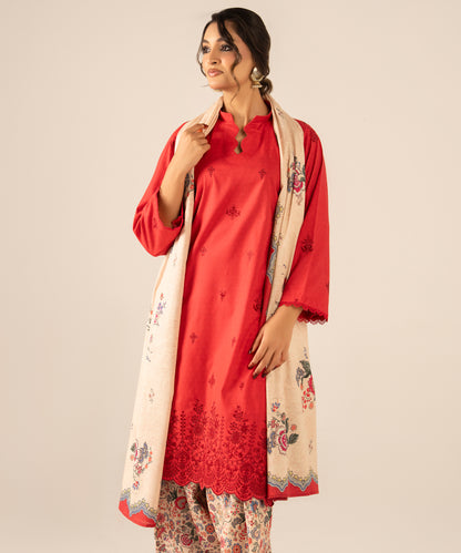 3PC Printed Embroidered Khaddar - 2608