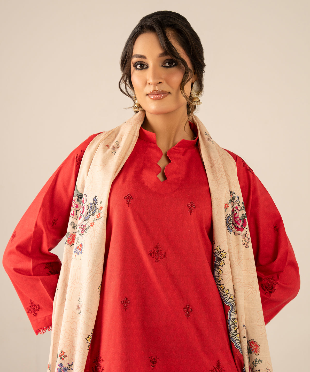 3PC Printed Embroidered Khaddar - 2608