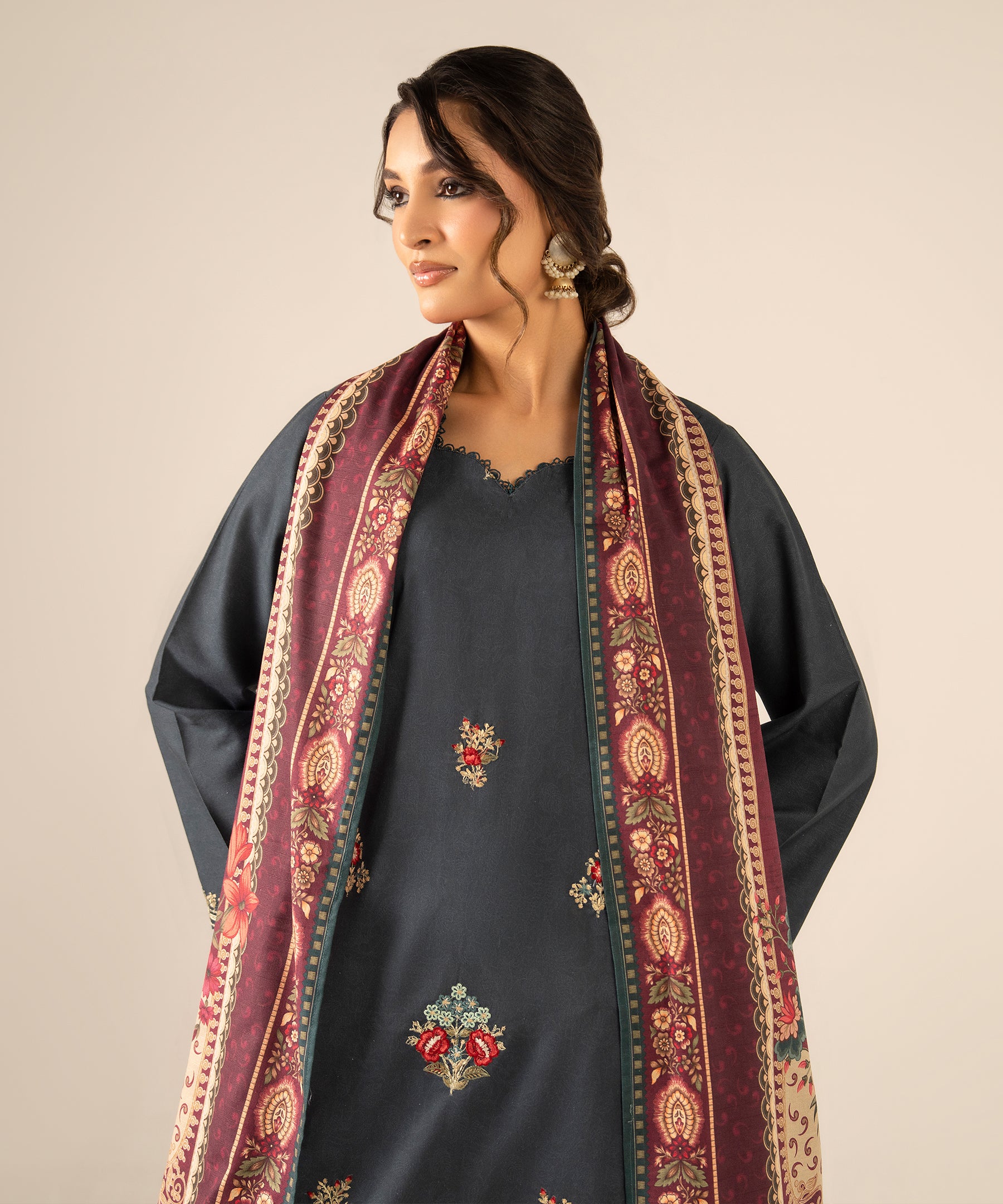 3PC Printed Embroidered Khaddar - 2609