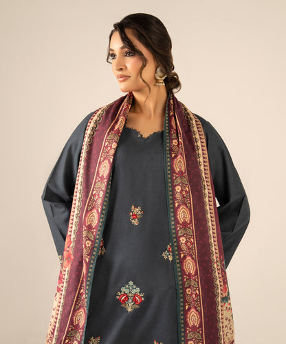 Women Printed Embroidered 3 Piece Suit - DK2609