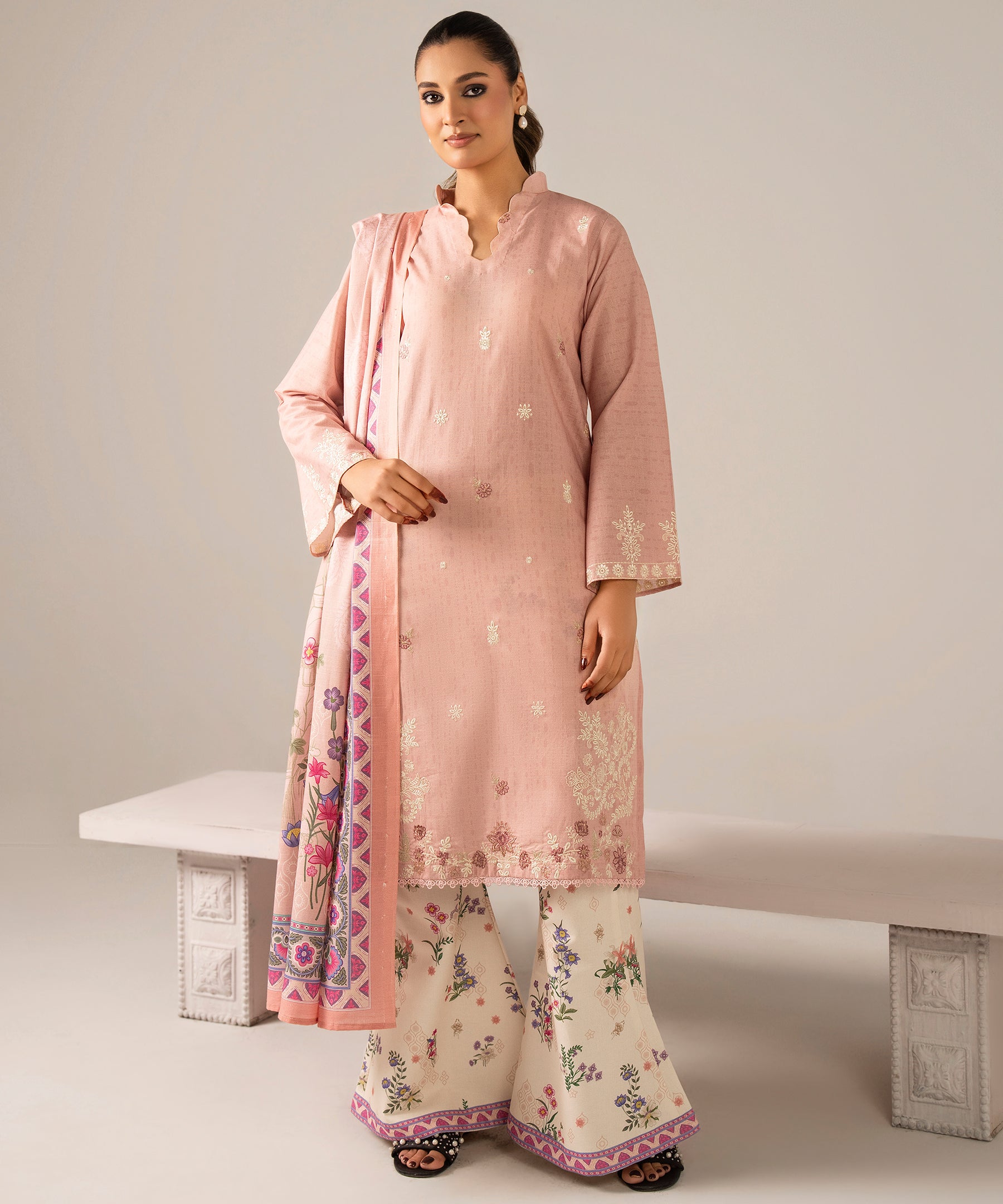 3PC Printed Embroidered Khaddar - 2610