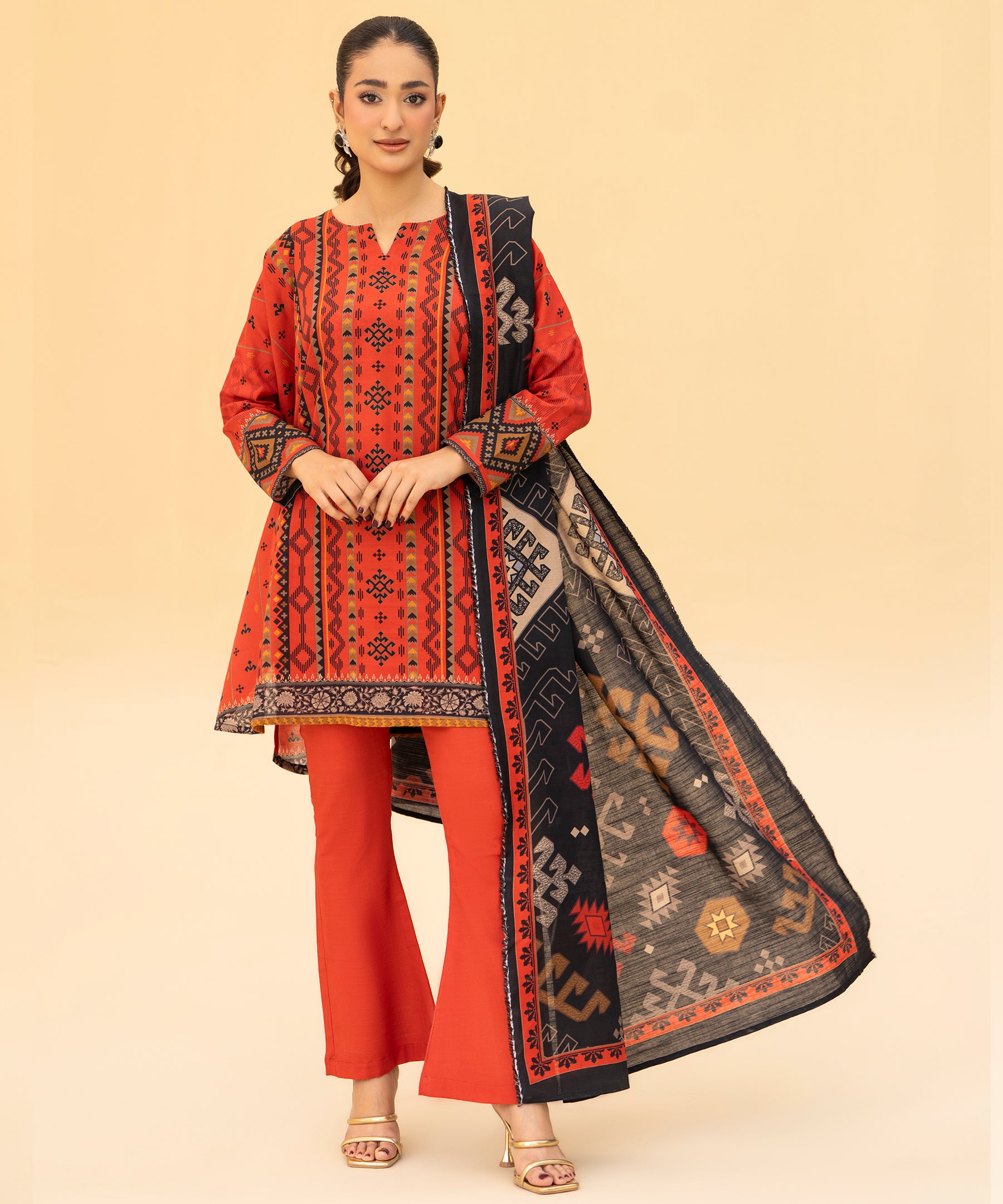 3PC Printed Slub Khaddar - 2611
