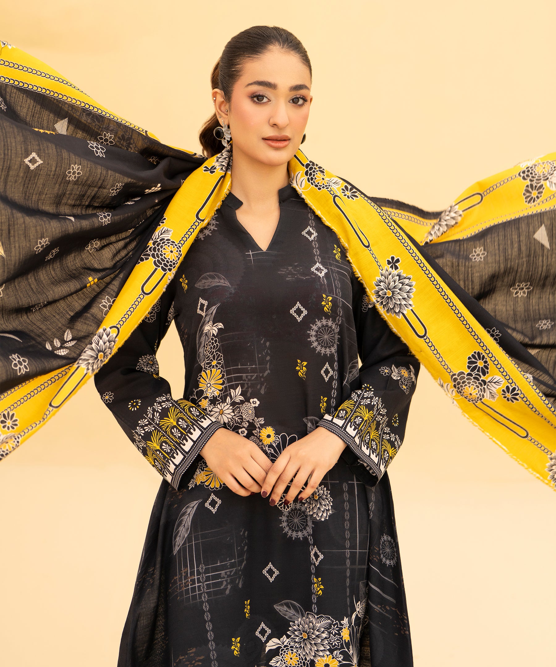 3PC Printed Slub Khaddar - 2612