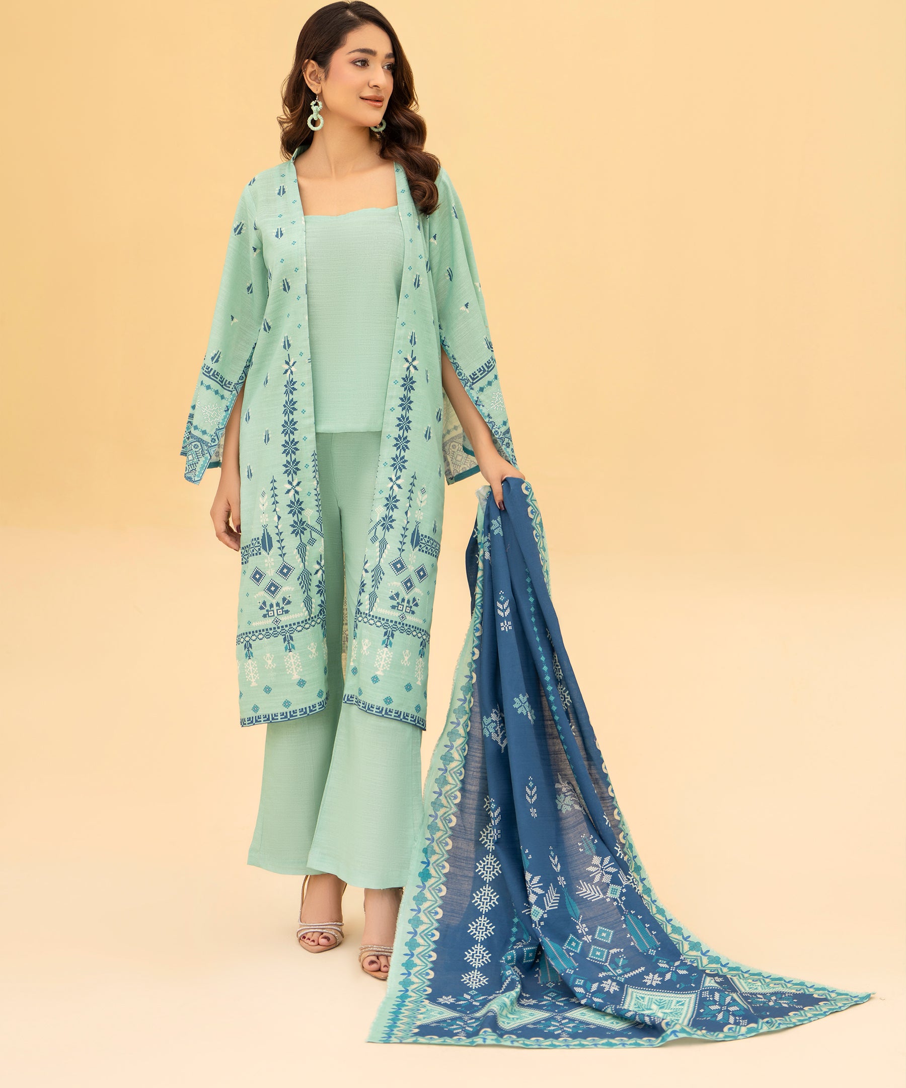 3PC Printed Slub Khaddar - 2614