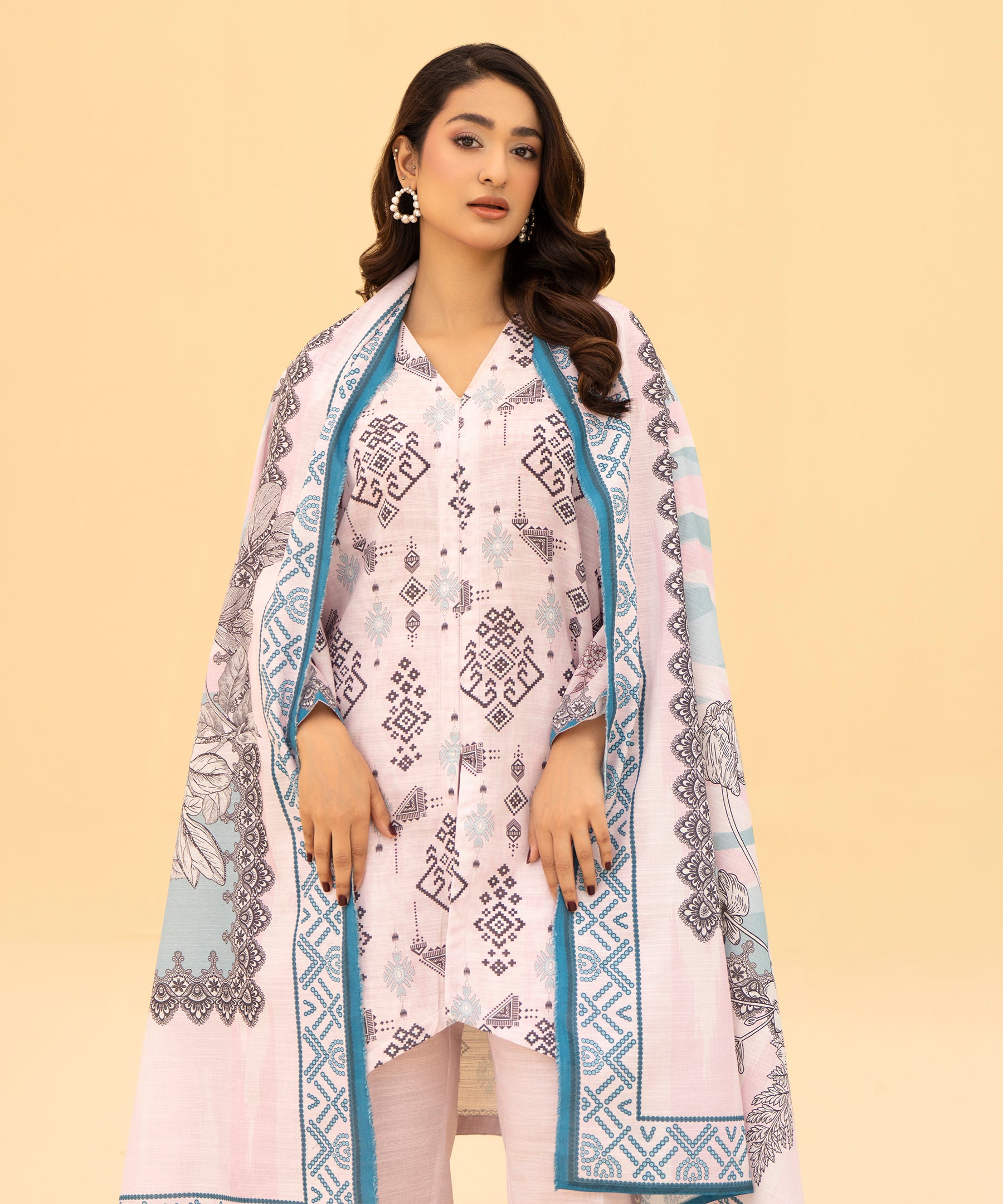 3PC Printed Slub Khaddar - 2615