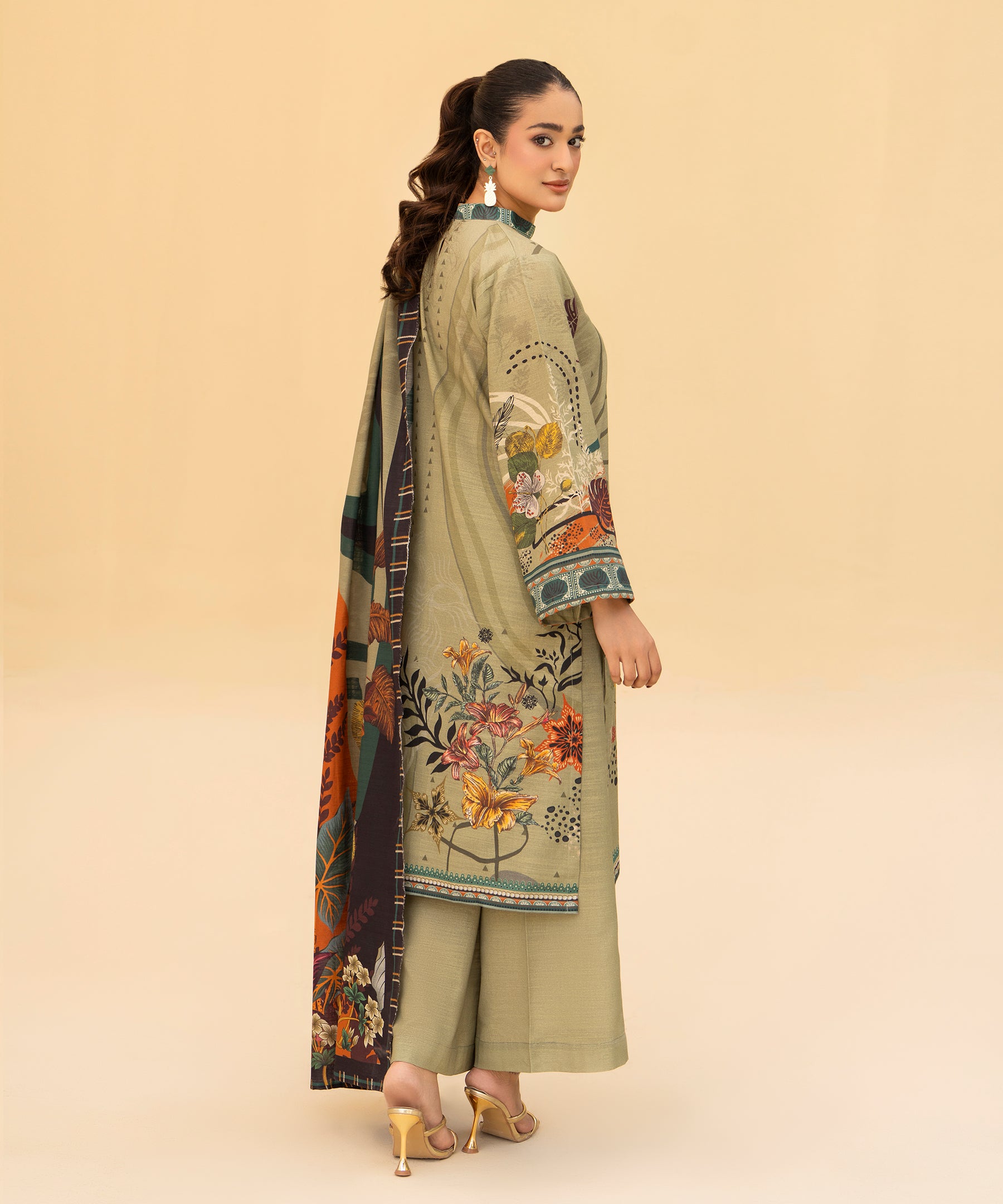3PC Printed Slub Khaddar - 2616