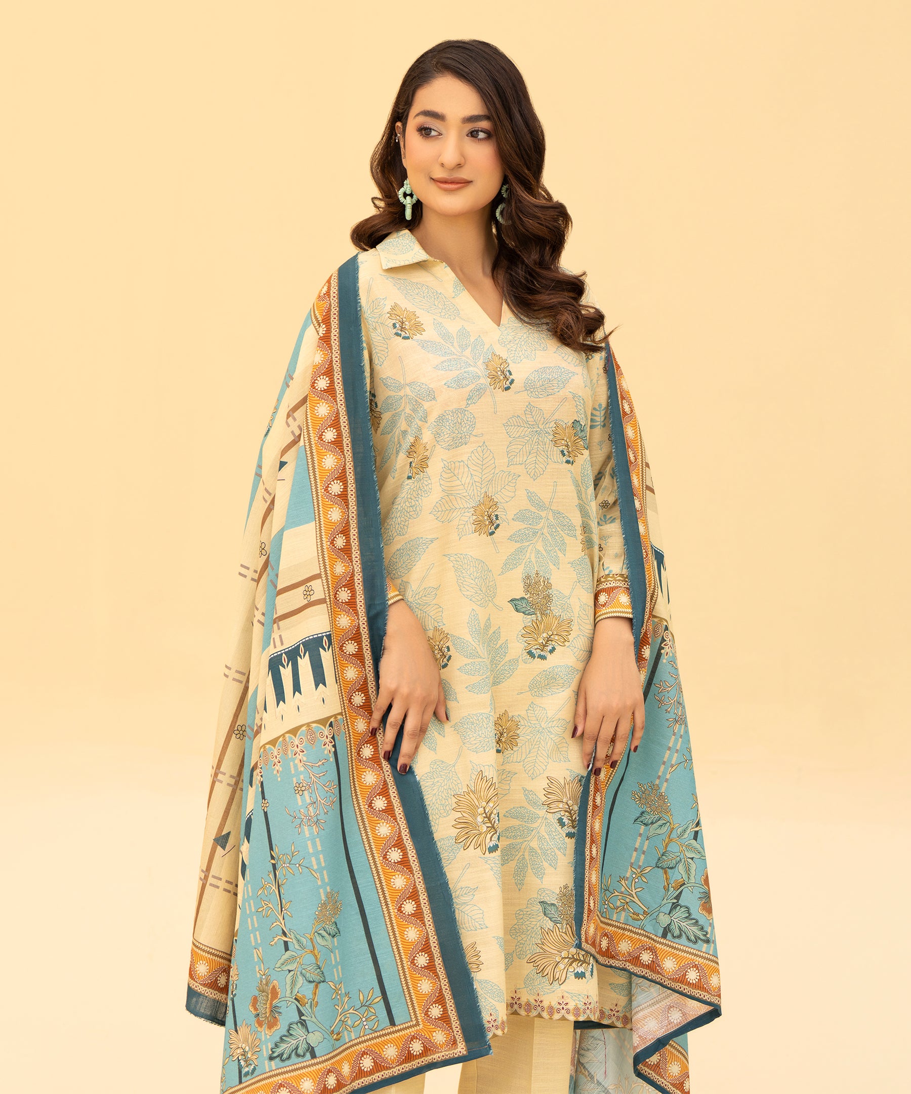3PC Printed Slub Khaddar - 2618