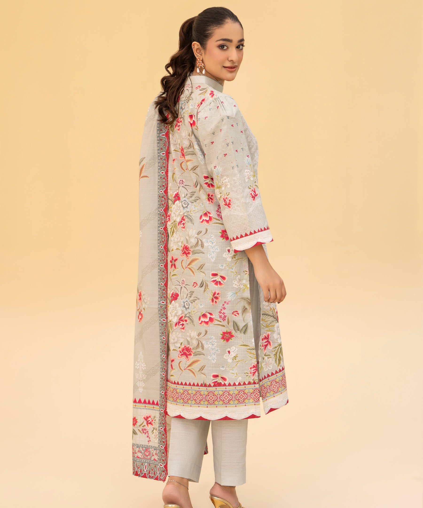 3PC Printed Slub Khaddar - 2619