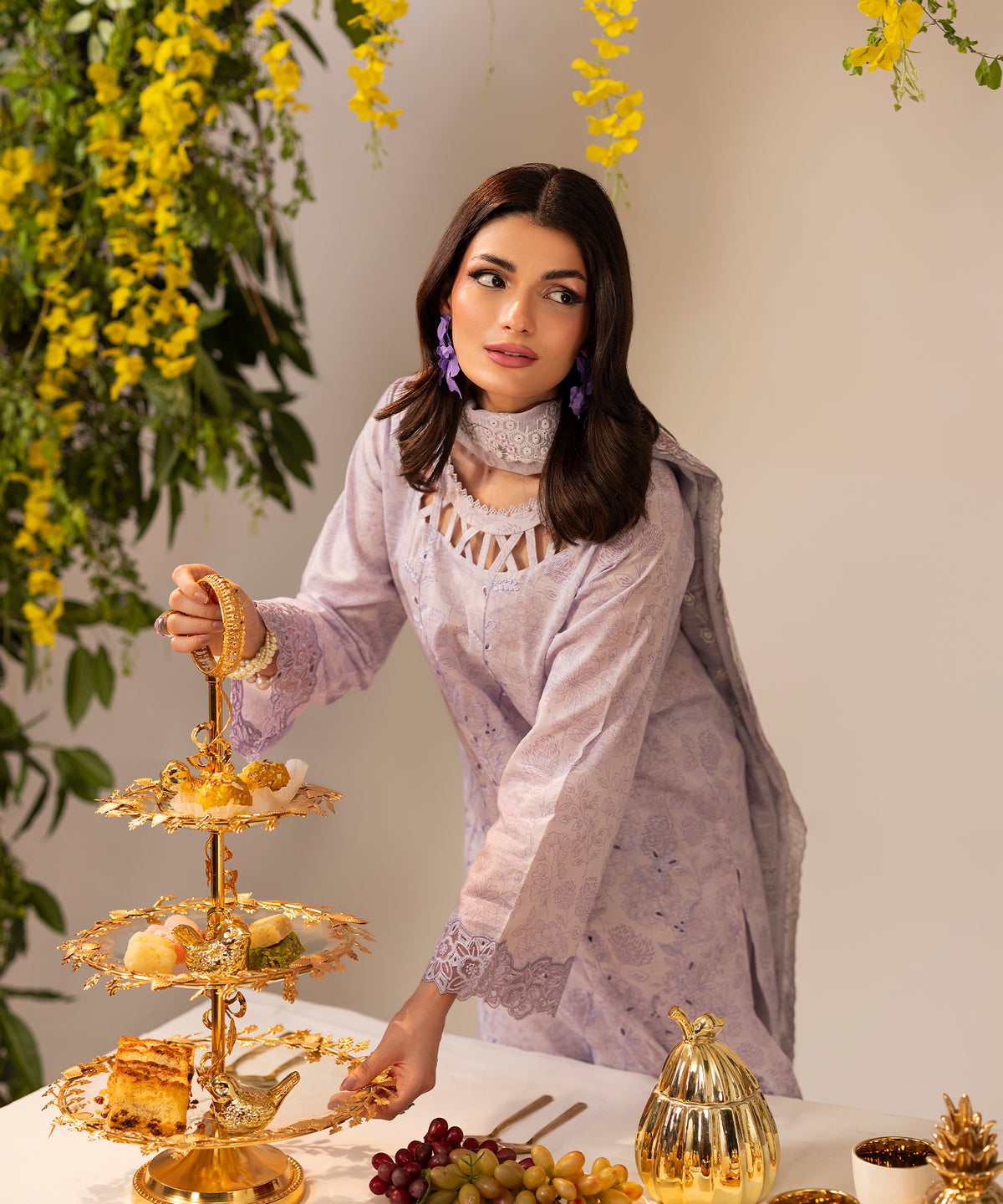 Women Printed Embroidered 3 Piece Suit - UDE261