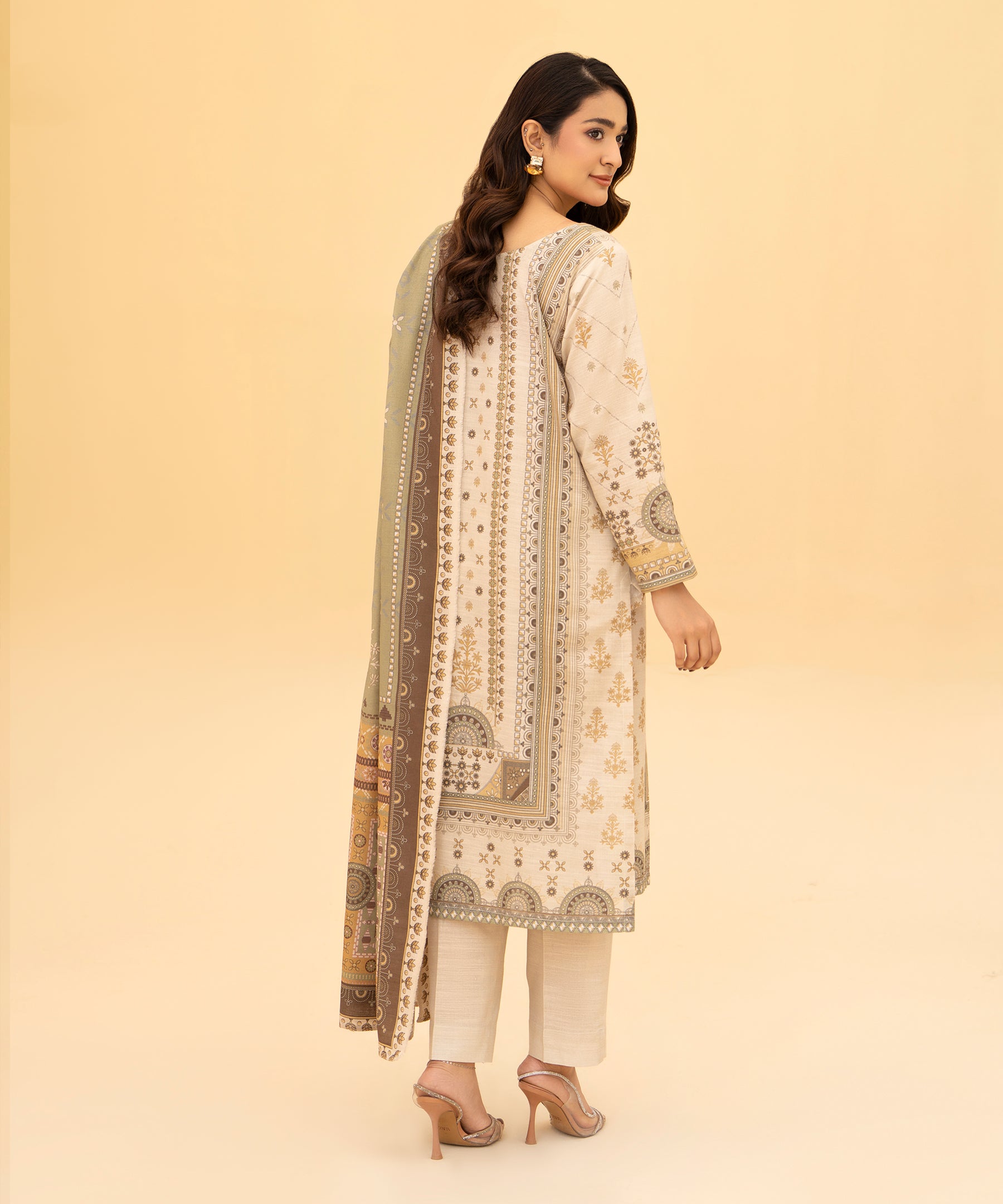 3PC Printed Slub Khaddar - 2620