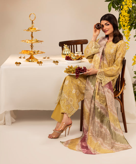 Women Printed Embroidered 3 Piece Suit - UDE265