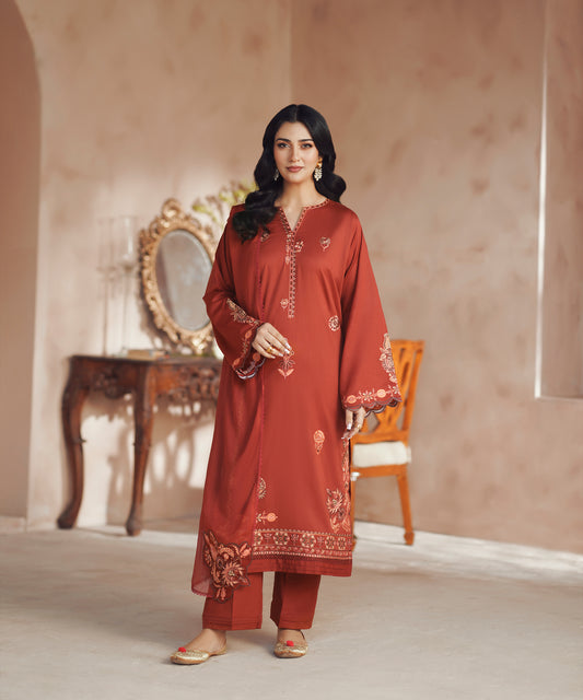 Women Solid Embroidered 3 Piece Suit - UDE272