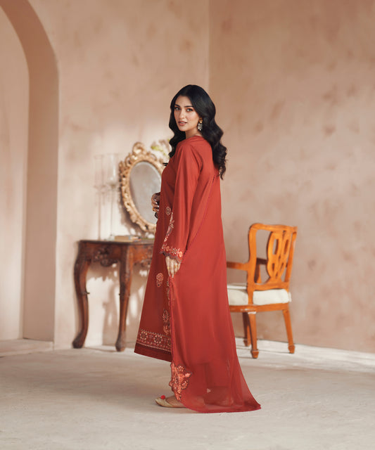 Women Solid Embroidered 3 Piece Suit - UDE272