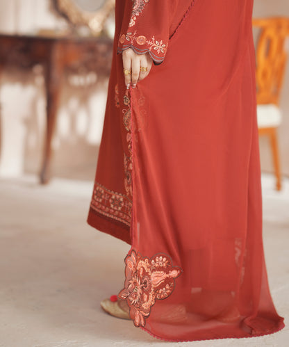 Women Solid Embroidered 3 Piece Suit - UDE272