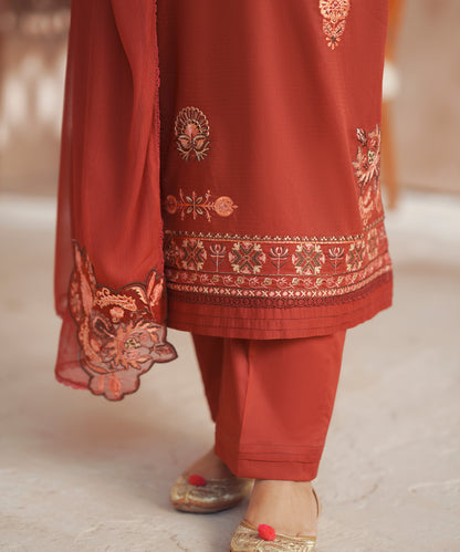 Women Solid Embroidered 3 Piece Suit - UDE272