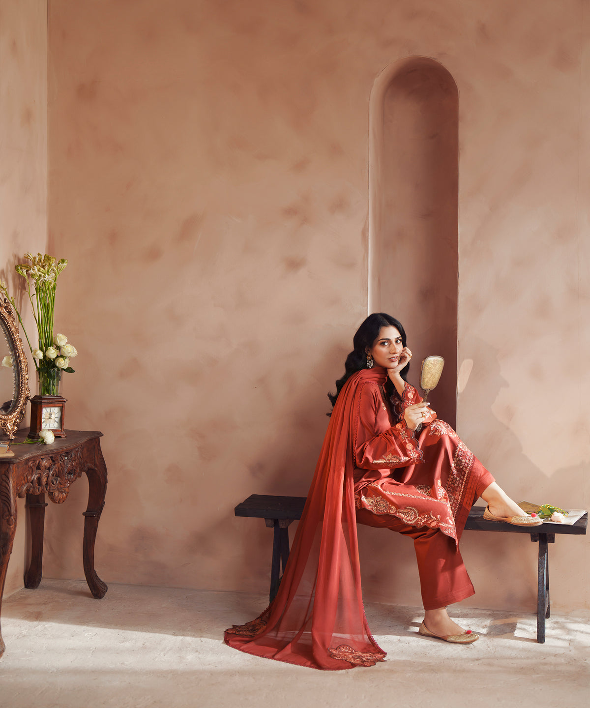 Women Solid Embroidered 3 Piece Suit - UDE272