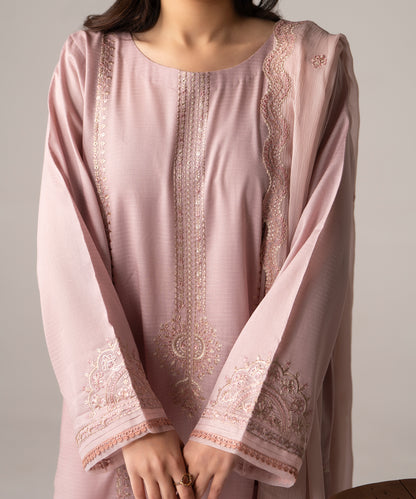 Women Solid Embroidered 3 Piece Suit - UDE273