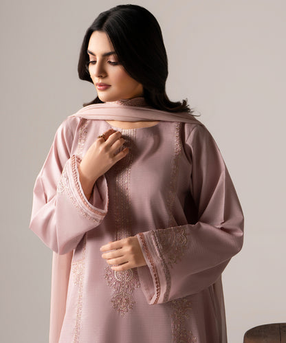Women Solid Embroidered 3 Piece Suit - UDE273