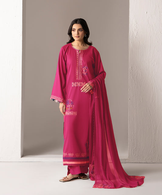 Women Solid Embroidered 3 Piece Suit - UDE277