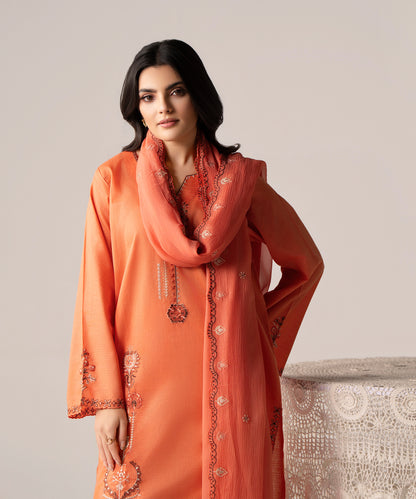 Women Solid Embroidered 3 Piece Suit - UDE278