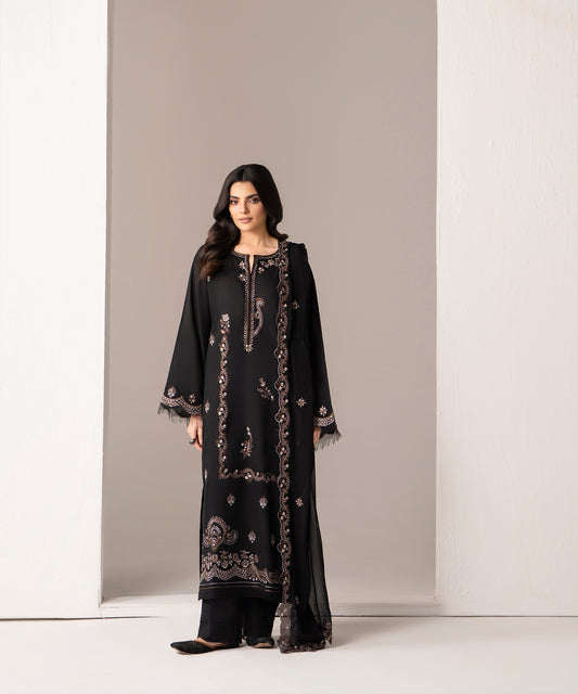 Women Solid Embroidered 3 Piece Suit - UDE279