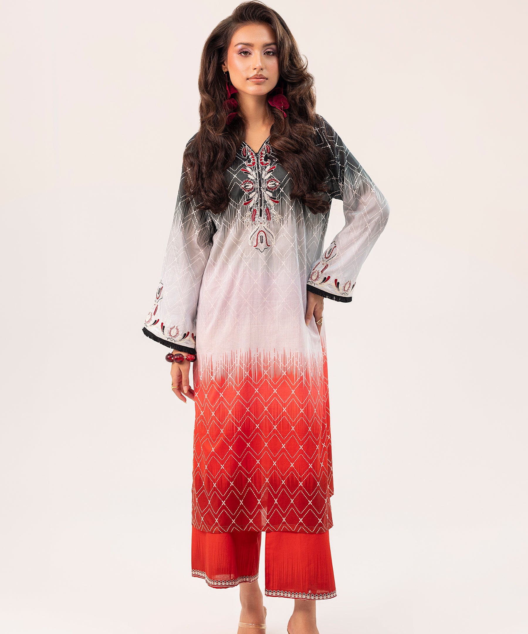 2PC Printed Embroidered Suit - LDS 1086