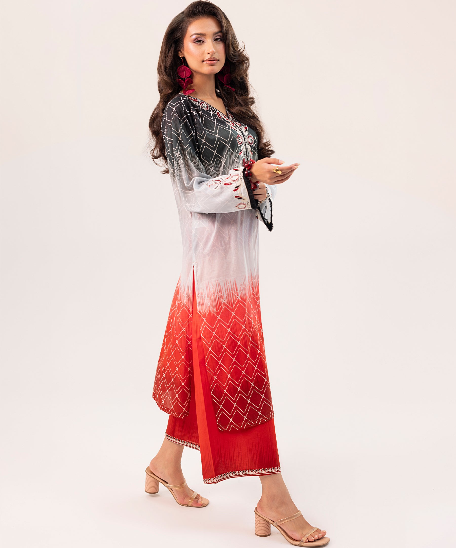 2PC Printed Embroidered Suit - LDS 1086
