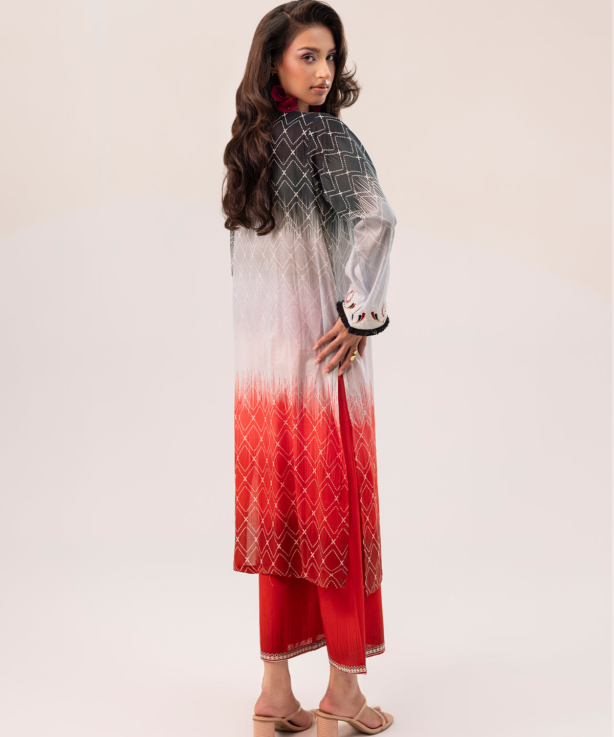 2PC Printed Embroidered Suit - LDS 1086