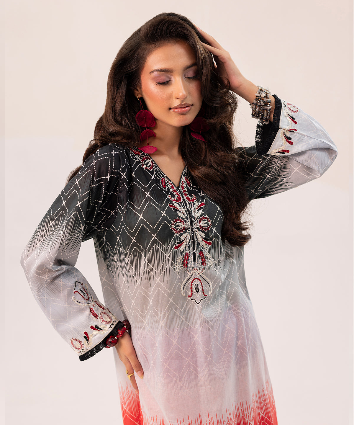 2PC Printed Embroidered Suit - LDS 1086