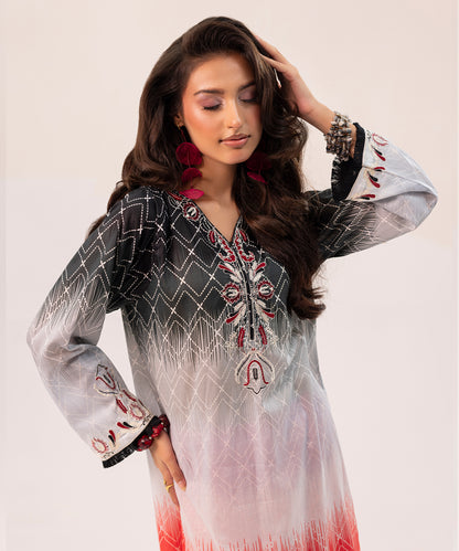 2PC Printed Embroidered Suit - LDS 1086