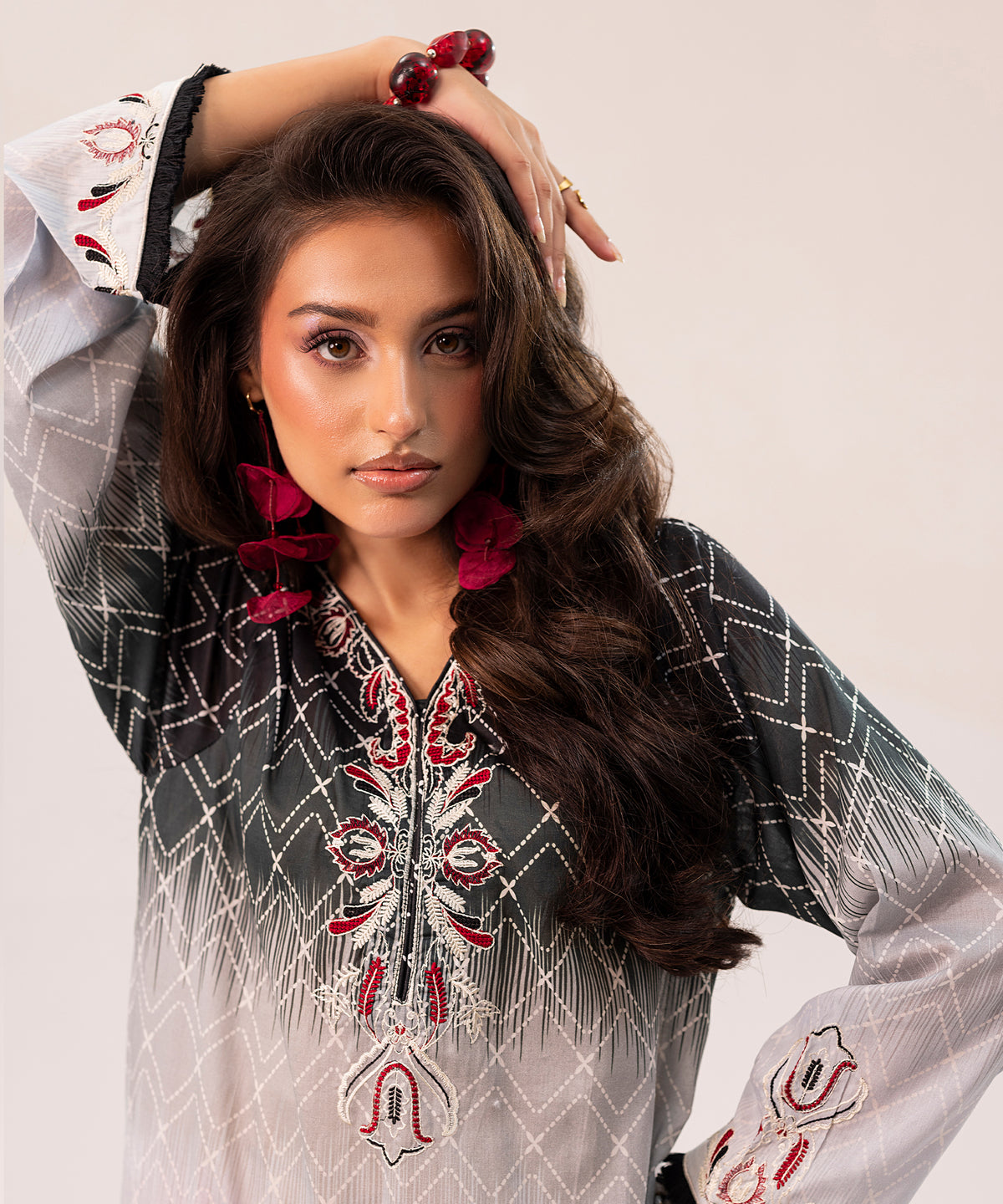 2PC Printed Embroidered Suit - LDS 1086