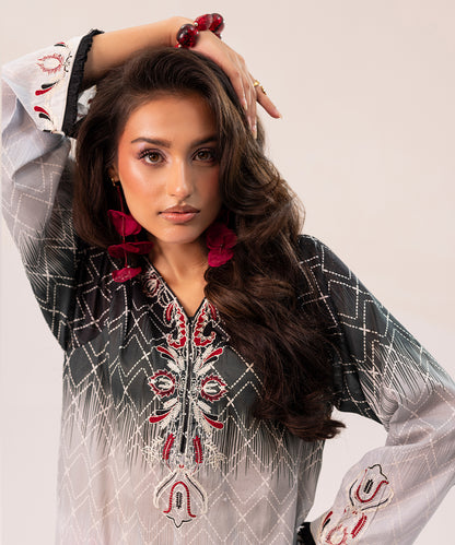 2PC Printed Embroidered Suit - LDS 1086