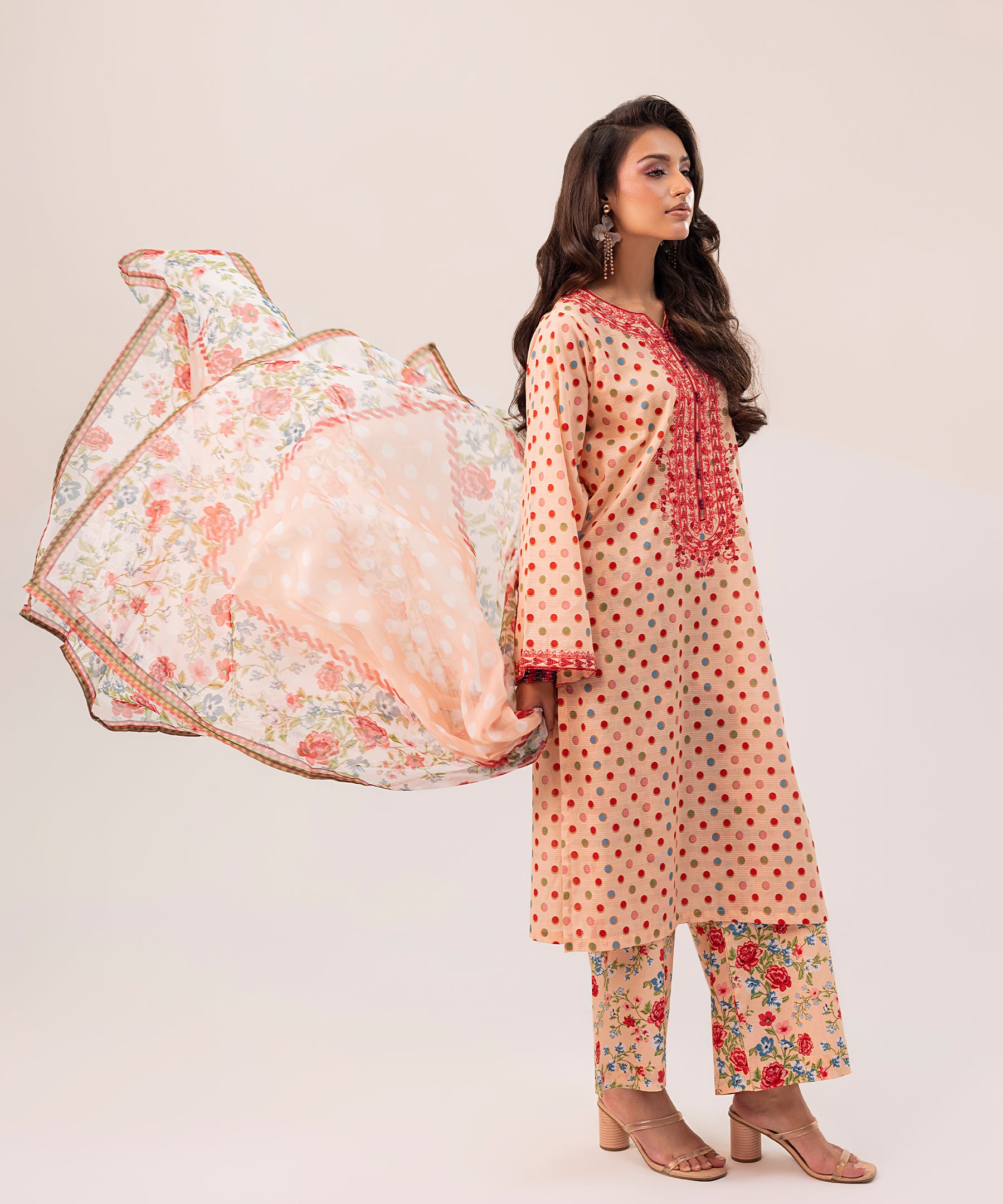 3PC Printed Embroidered Suit - LDS 1083