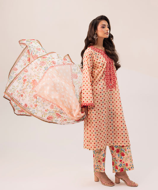 3PC Printed Embroidered Suit - LDS 1083