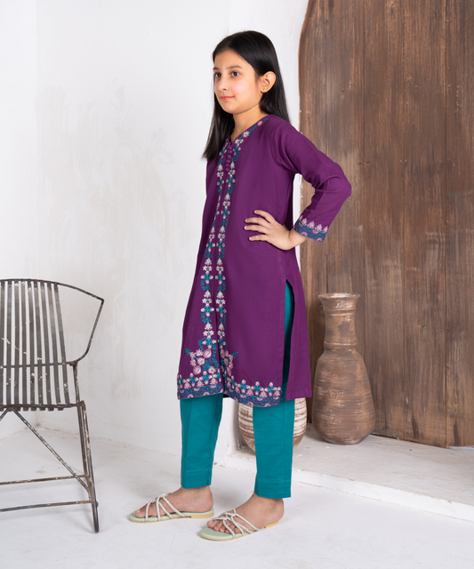 Girls Solid Embroidered Shirt
