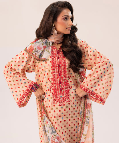 3PC Printed Embroidered Suit - LDS 1083
