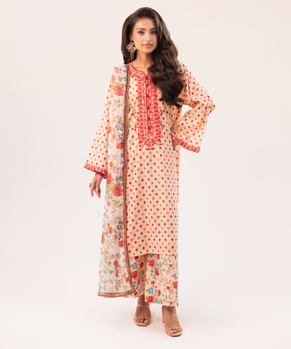 3PC Printed Embroidered Suit - LDS 1083