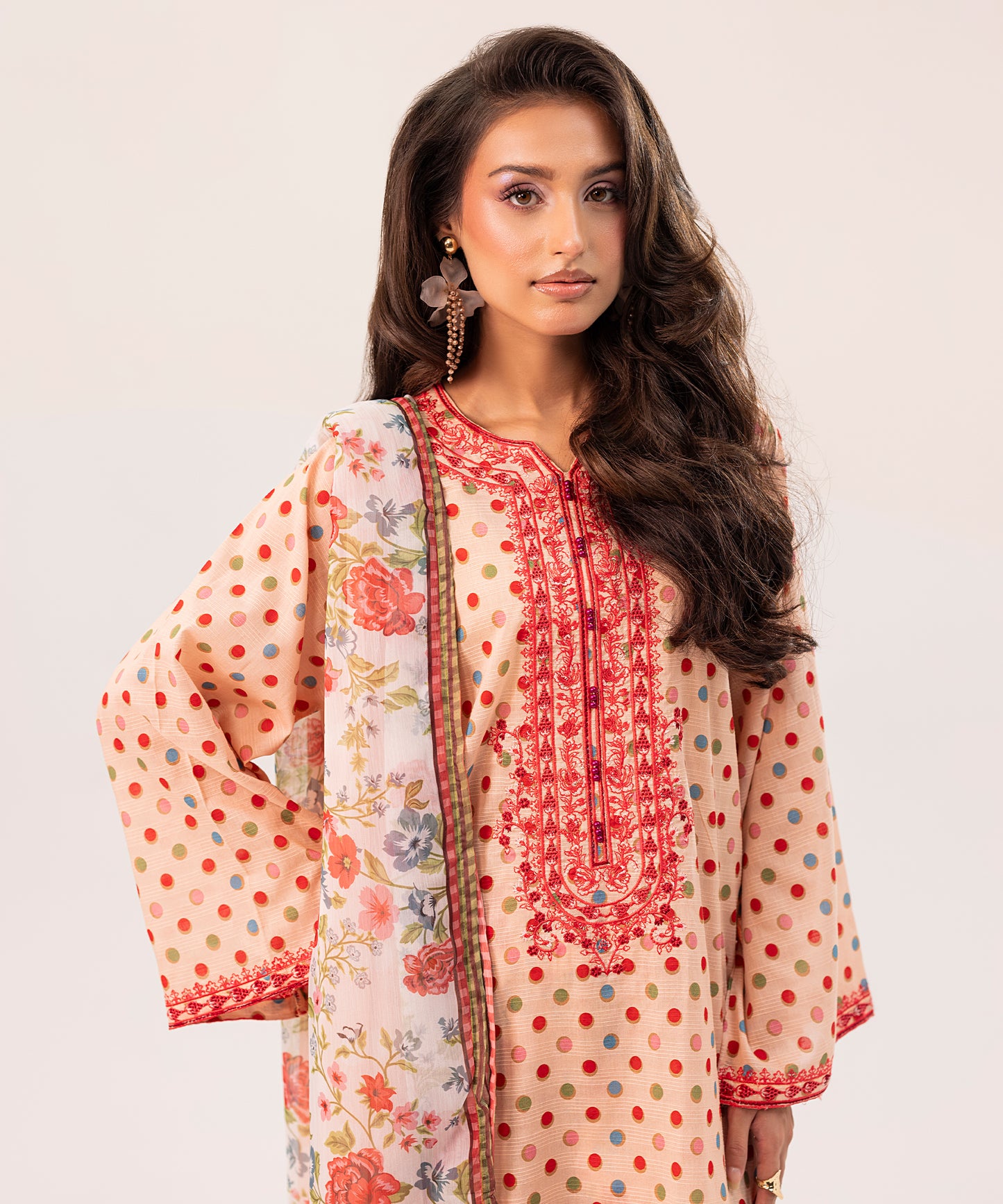 3PC Printed Embroidered Suit - LDS 1083