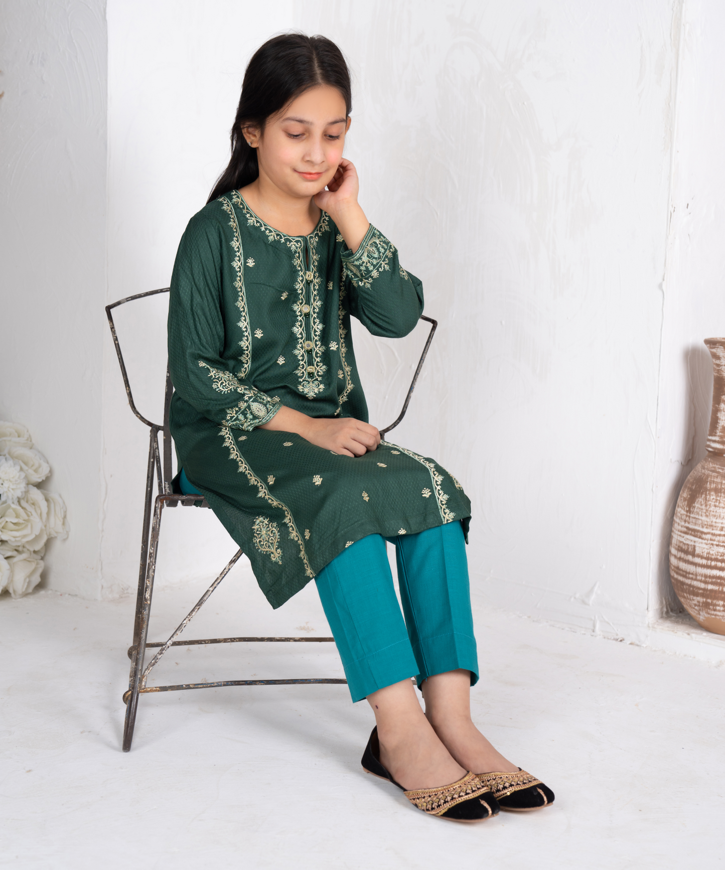 Girls Solid Embroidered Shirt