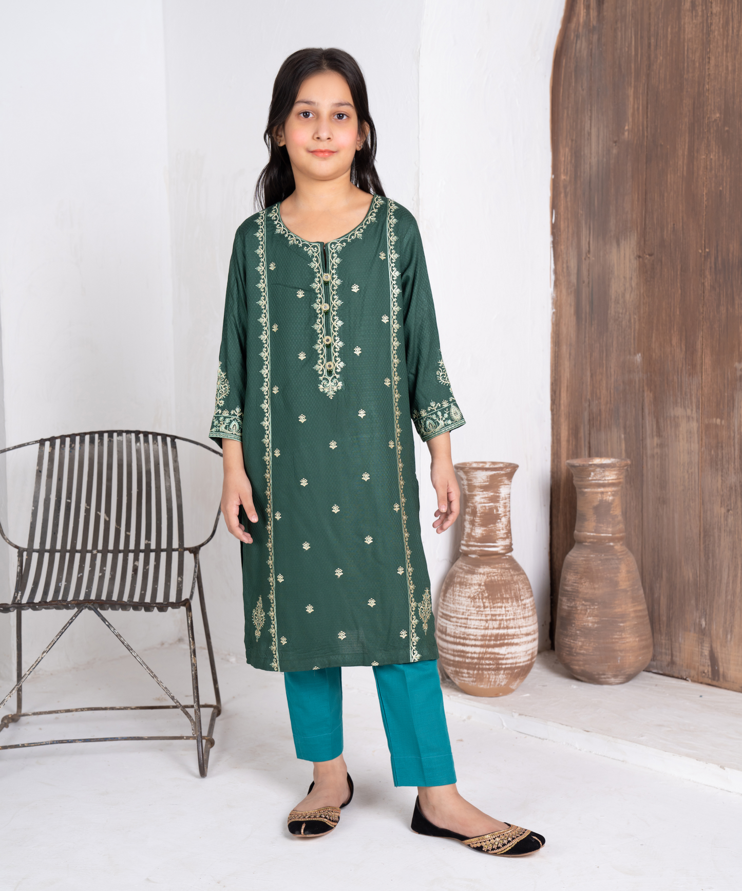 Girls Solid Embroidered Shirt