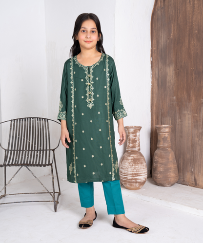 Girls Solid Embroidered Shirt