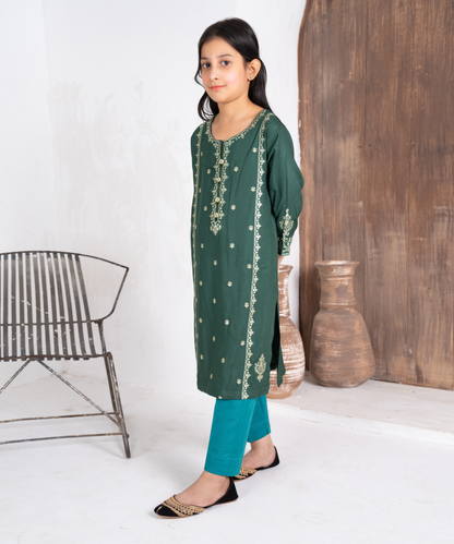Girls Solid Embroidered Shirt