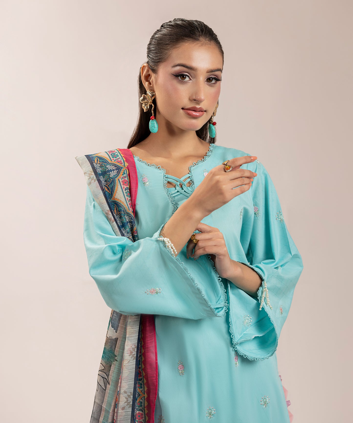 Women Solid Embroidered 3 piece Suit - ARTY53