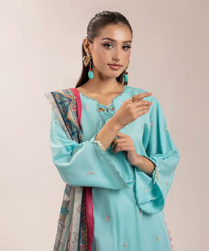 Women Solid Embroidered 3 piece Suit - ARTY53
