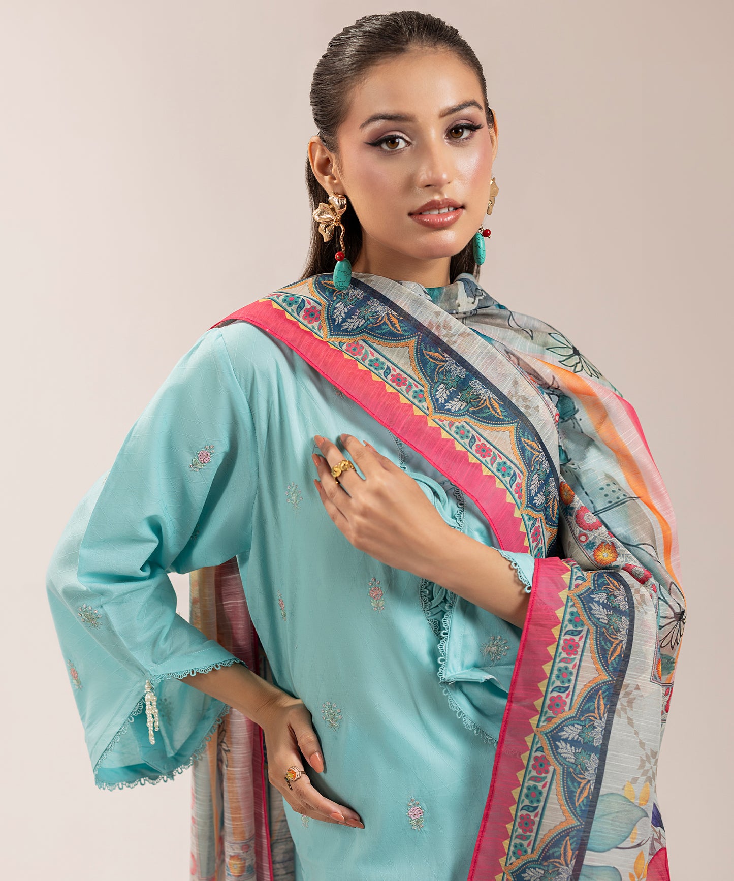 Women Solid Embroidered 3 piece Suit - ARTY53