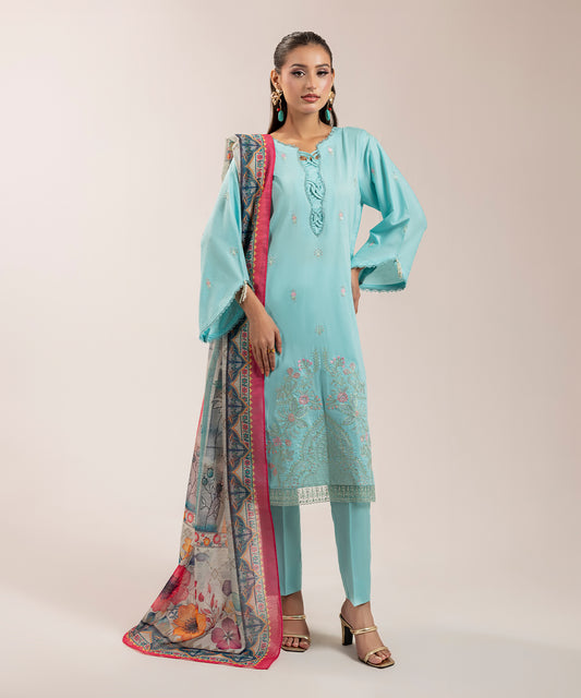 Women Solid Embroidered 3 piece Suit - ARTY53