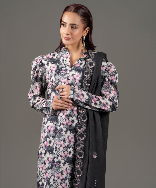 Women Printed Embroidered 3 Piece Suit - CLK636