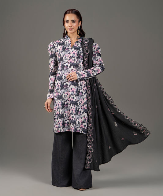 Women Printed Embroidered 3 Piece Suit - CLK636