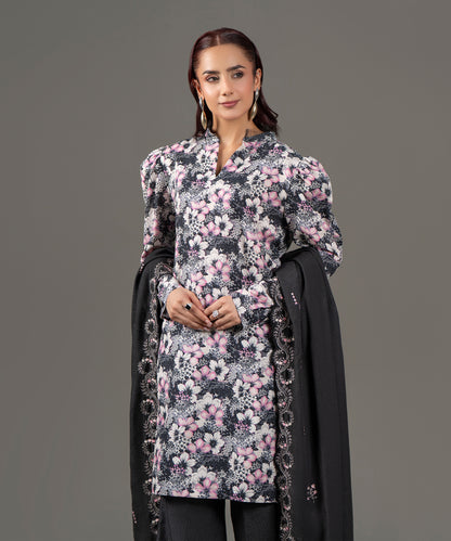 Women Printed Embroidered 3 Piece Suit - CLK636